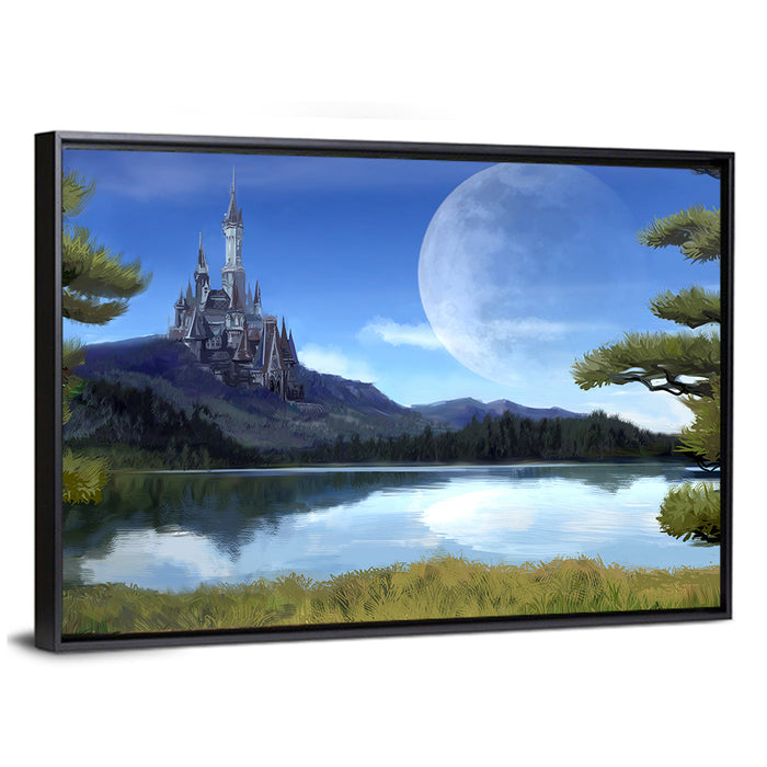 Moonlit Medieval Castle Wall Art as a framed canvas