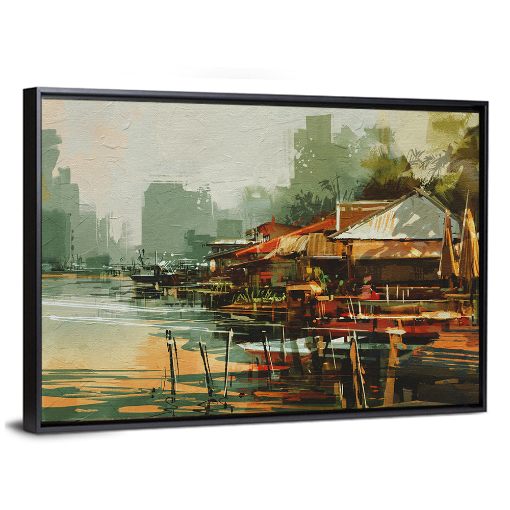 Old Fishing Village Watercolor Wall Art