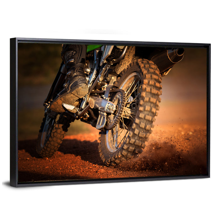 Enduro Dirt Bike Action Close-up Wall Art as a framed canvas