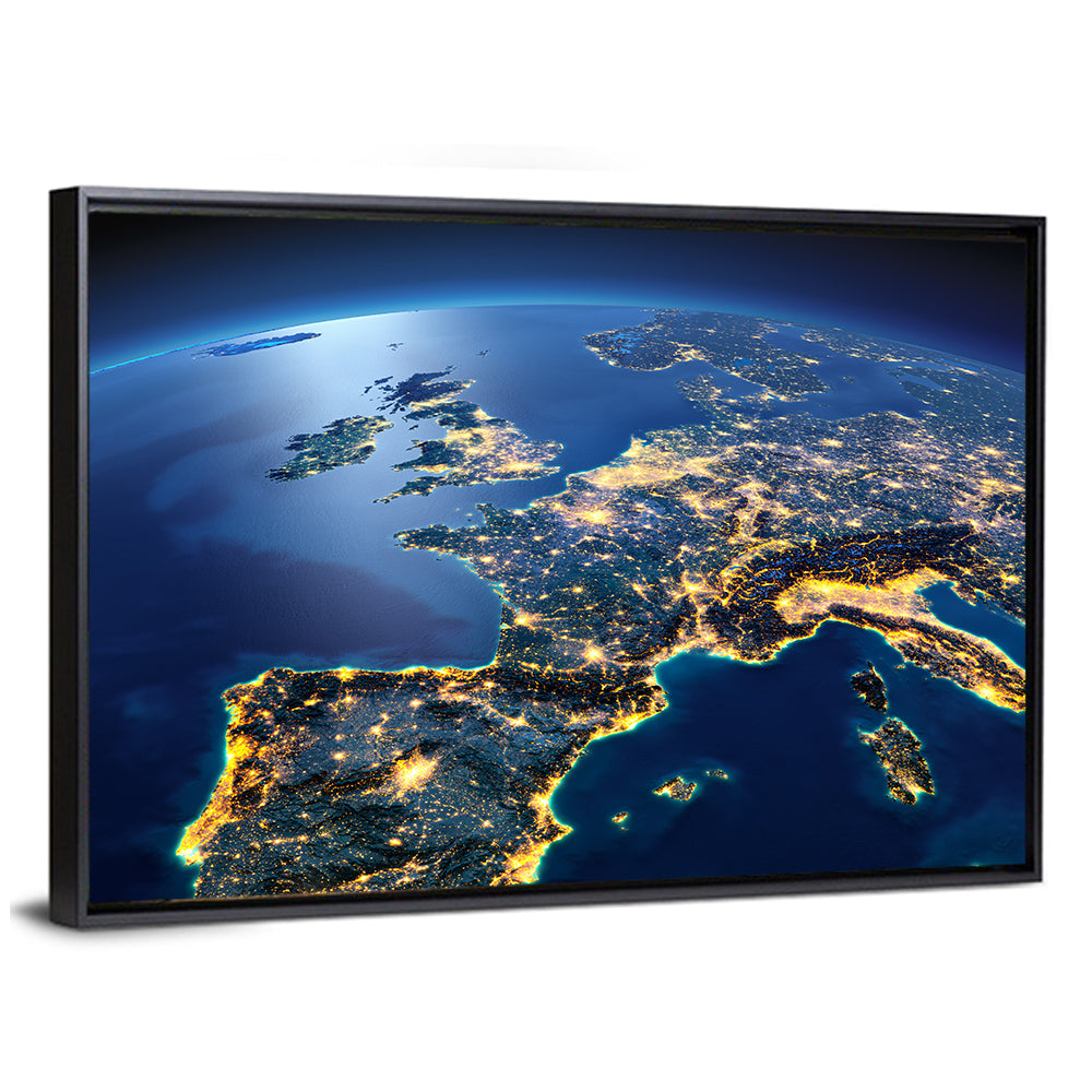 Night View of Earth Over Europe Wall Art