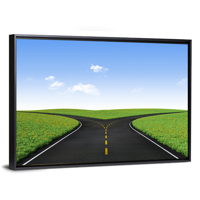 Forked Road Wall Art as a framed canvas