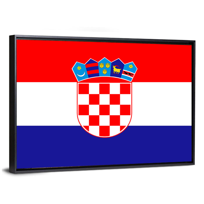 Croatian Flag with Coat of Arms Wall Art as a framed canvas