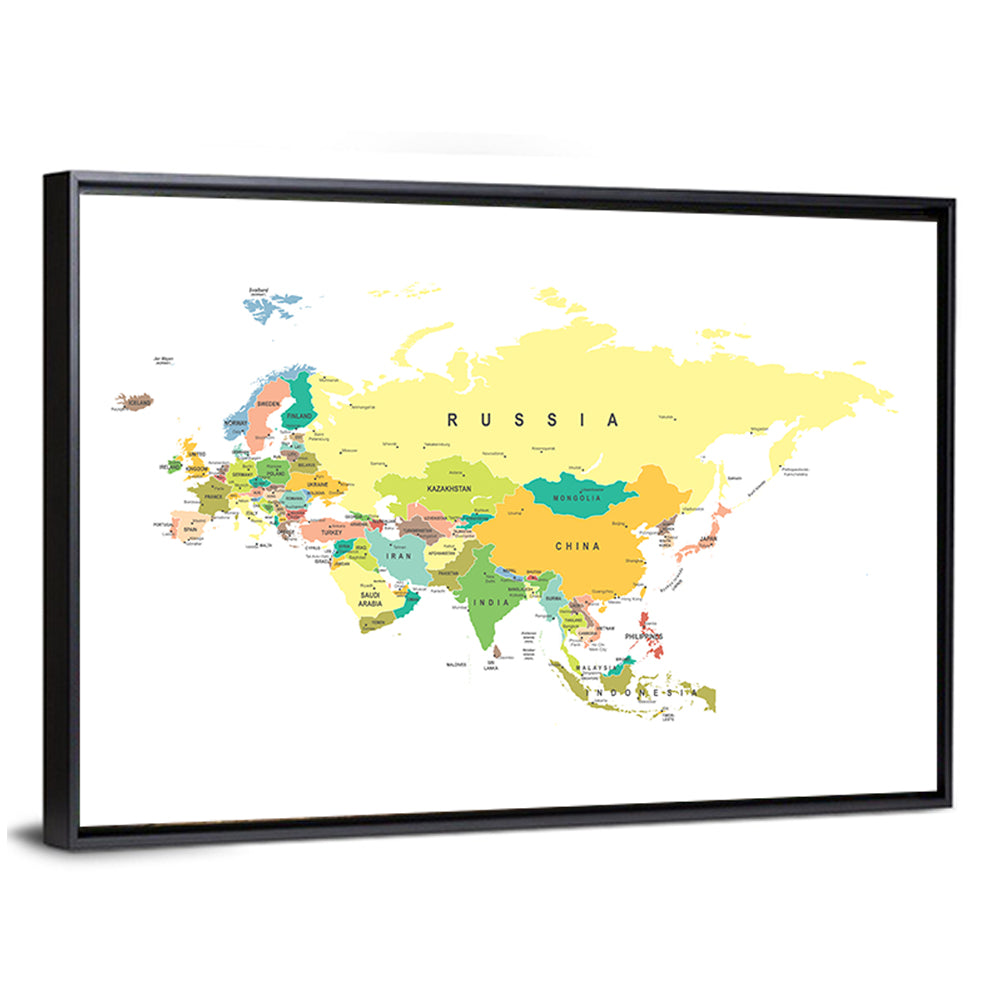 Eurasia Map with Country Labels Wall Art