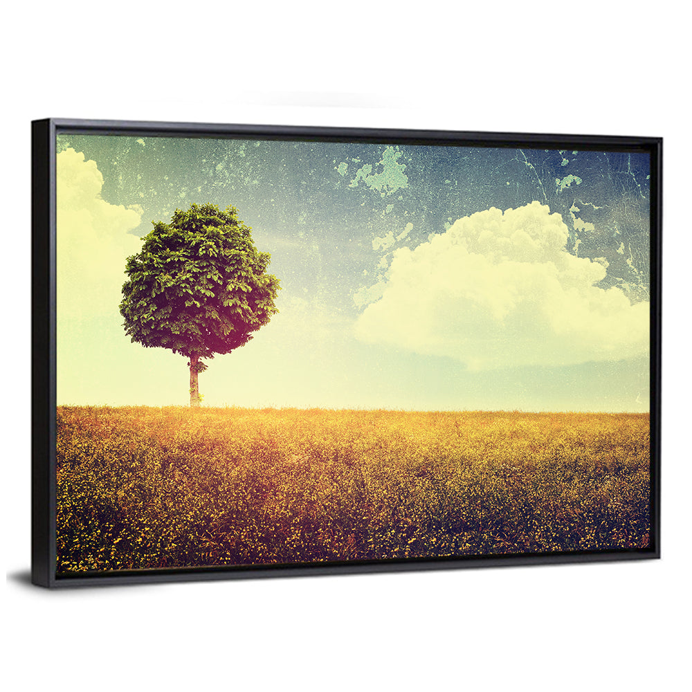 Vintage Field with Lone Tree Wall Art