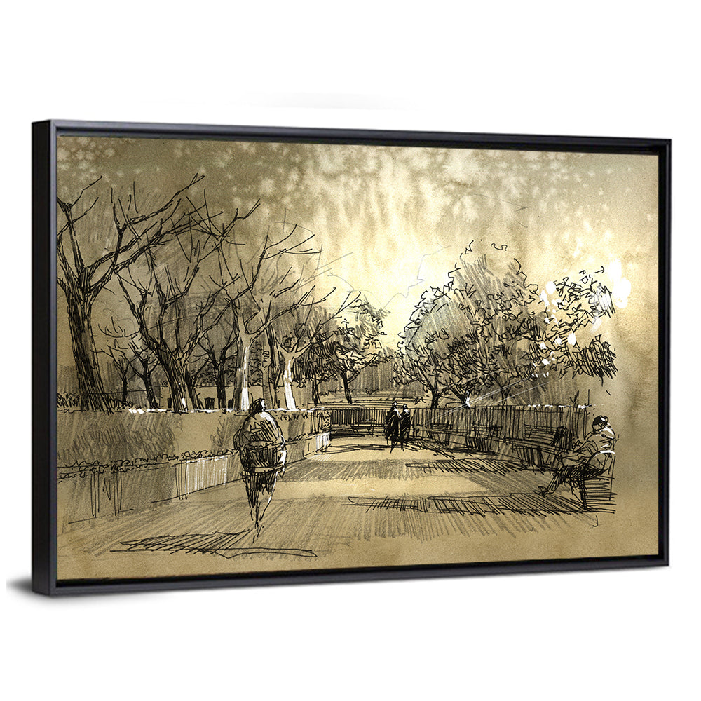 Late Afternoon Park Walkway Sketch Wall Art