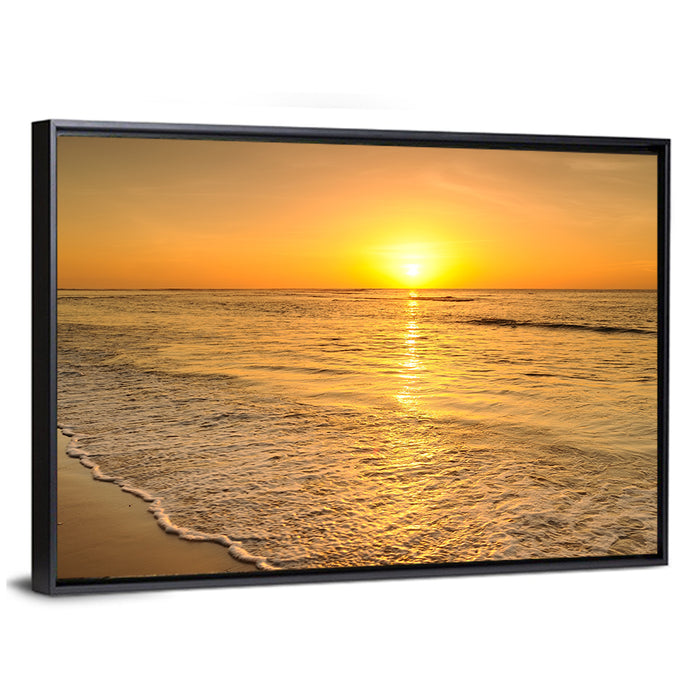 Thailand Golden Beach Sunset Wall Art as a framed canvas