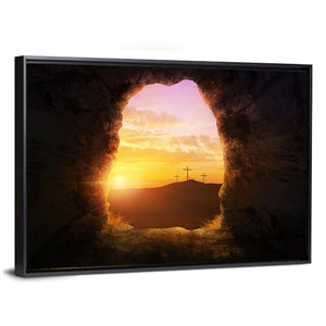 Empty Tomb With Three Crosses Wall Art