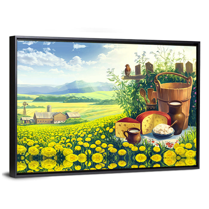 Dandelion Field Landscape Wall Art as a framed canvas
