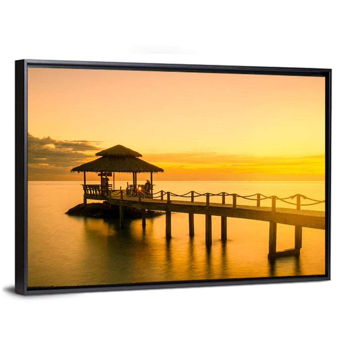 Phuket Wooden Pier at Sunset Wall Art as a framed canvas