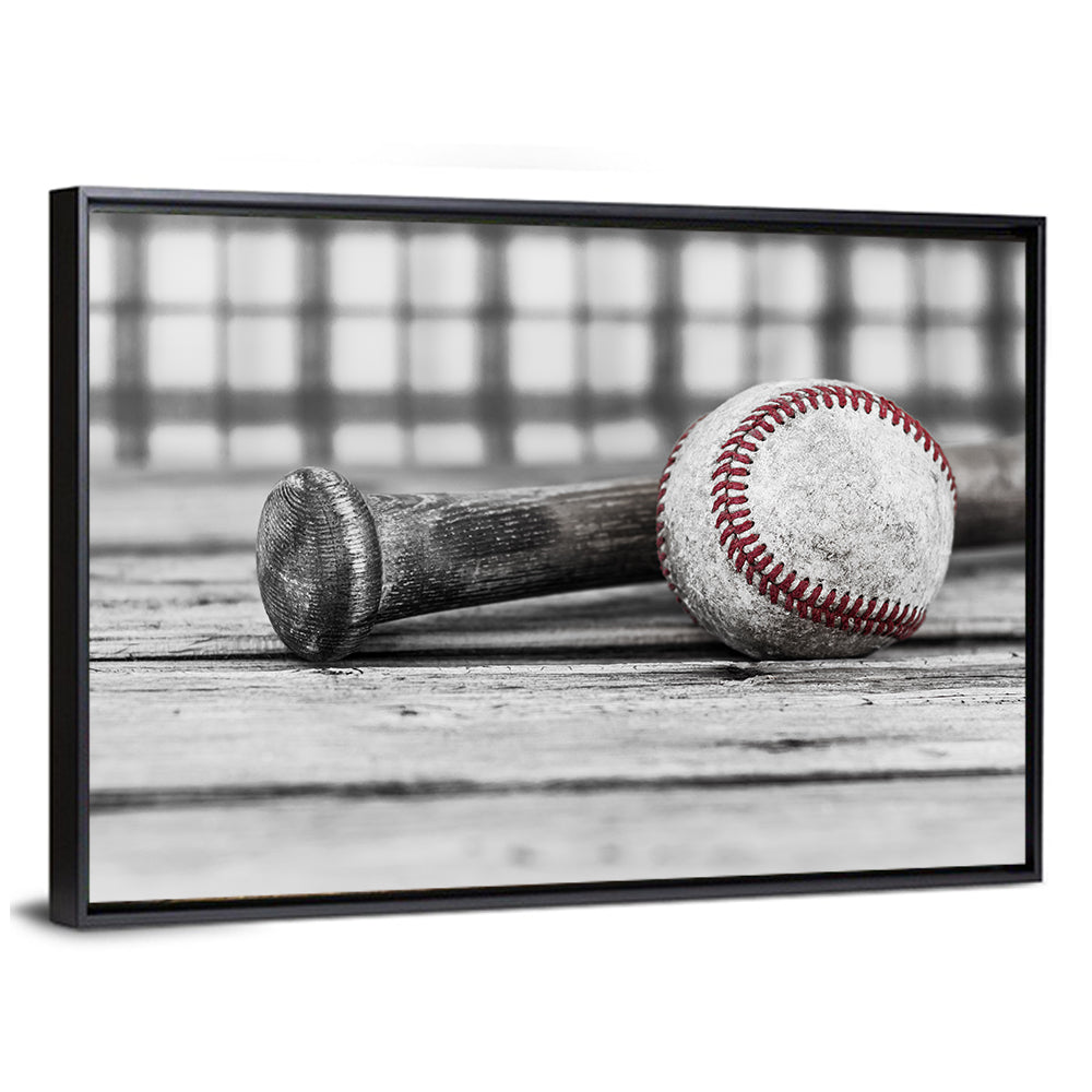 Worn Baseball and Bat on Wood Wall Art