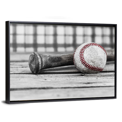 Worn Baseball and Bat on Wood Wall Art