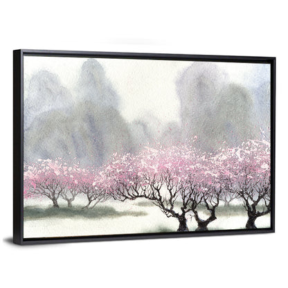 Cherry Blossom Orchard by the River Wall Art