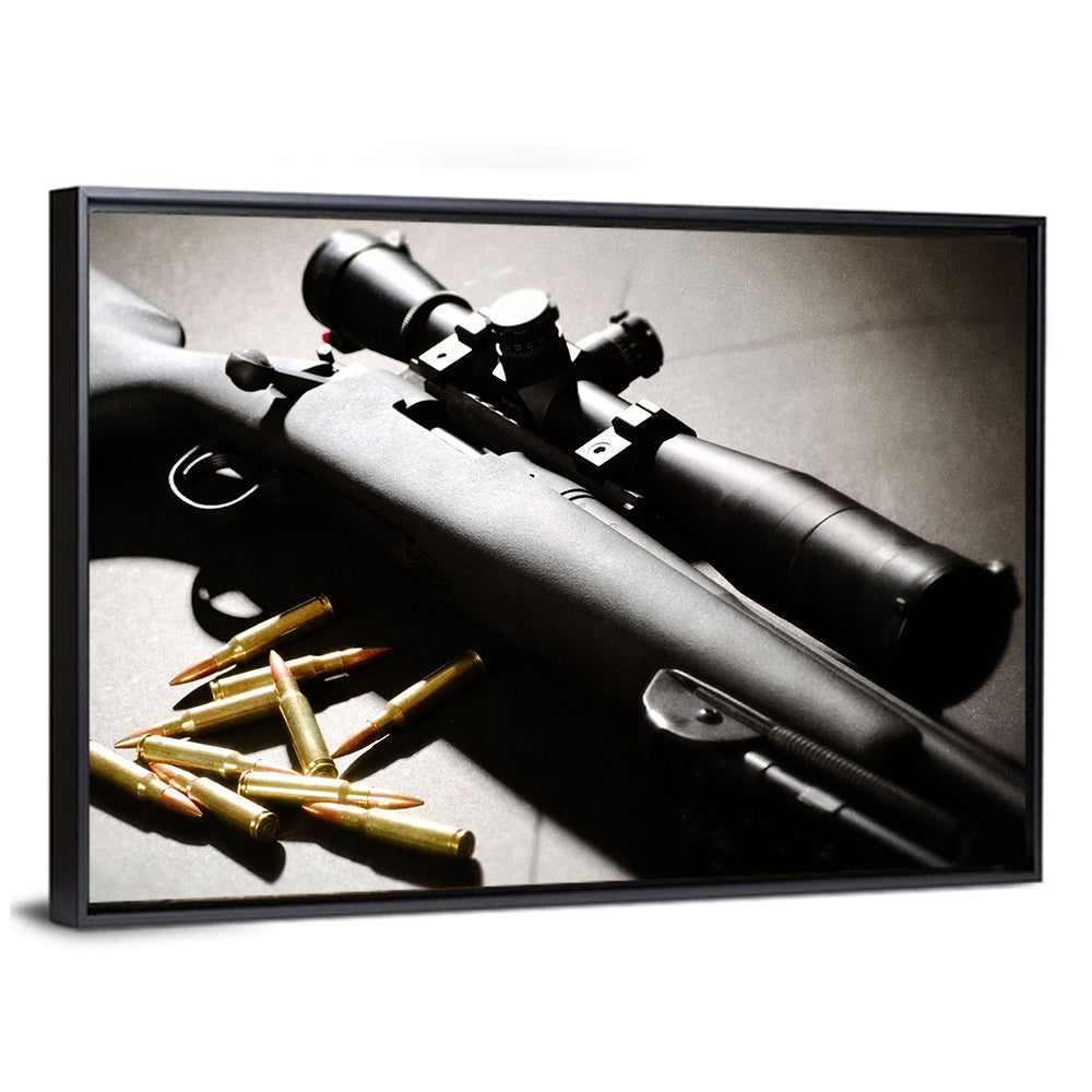 Bolt-action Sniper Rifle with Brass Cartridges Wall Art