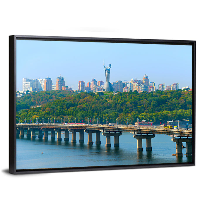 Paton Bridge with Mother Ukraine, Kyiv Wall Art as a framed canvas