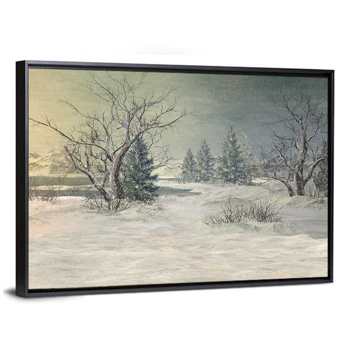 Winter Tundra Landscape Wall Art as a framed canvas