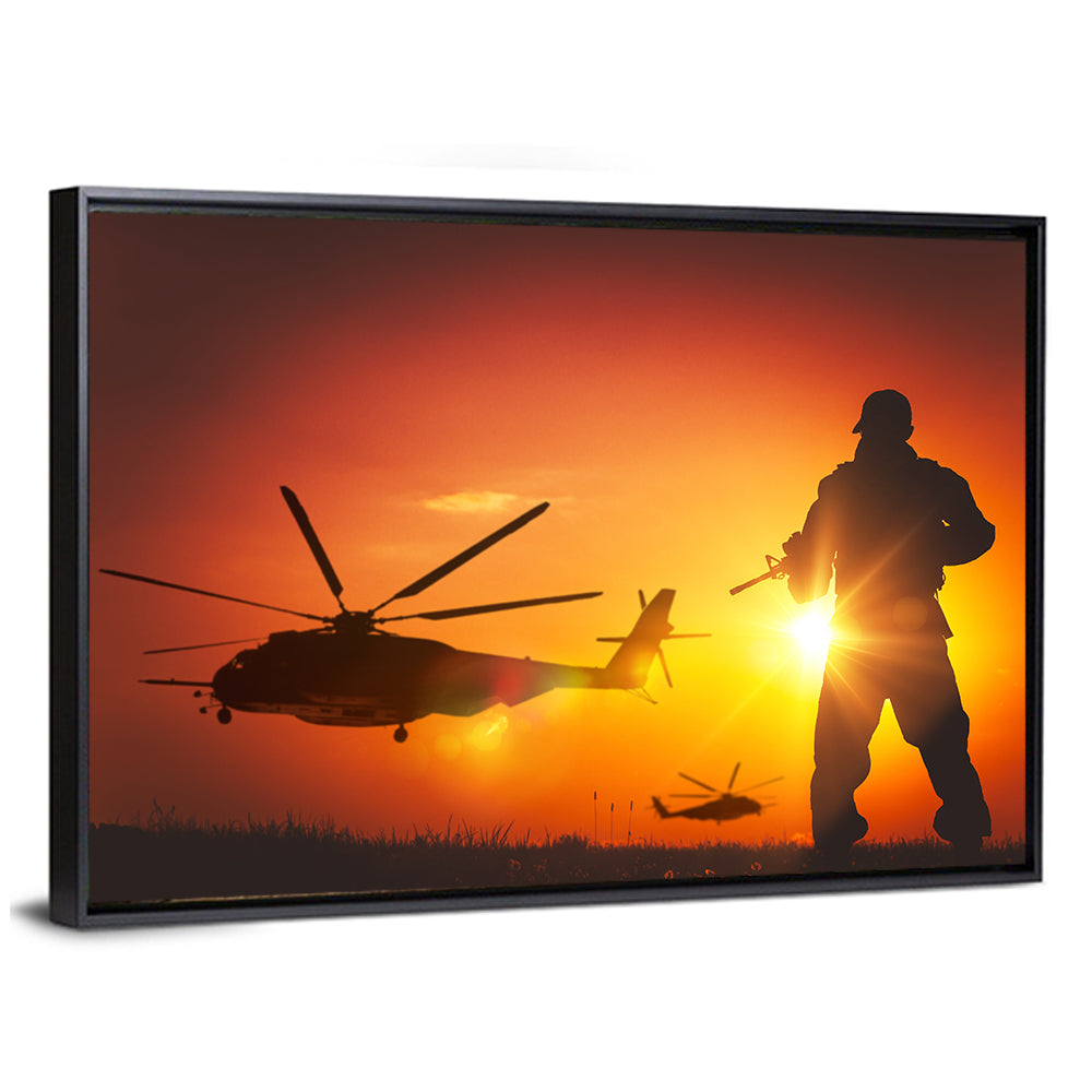Soldier Silhouette at Sunset Wall Art