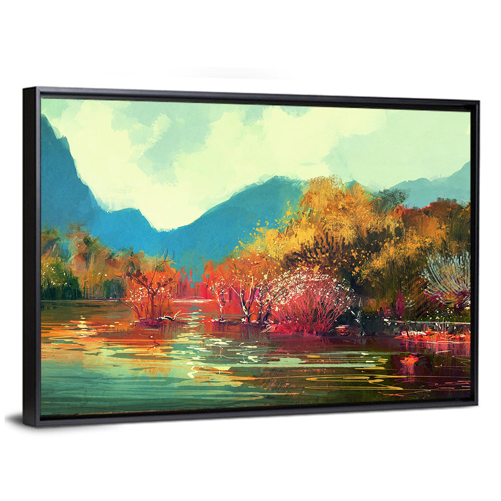 Golden Autumn Lake Reflection Wall Art