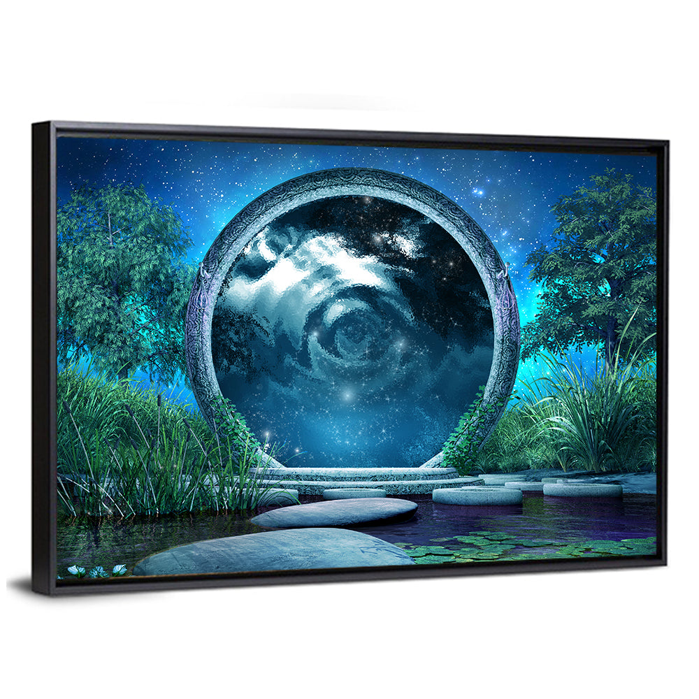 Stone Portal on Moonlit Lake Wall Art