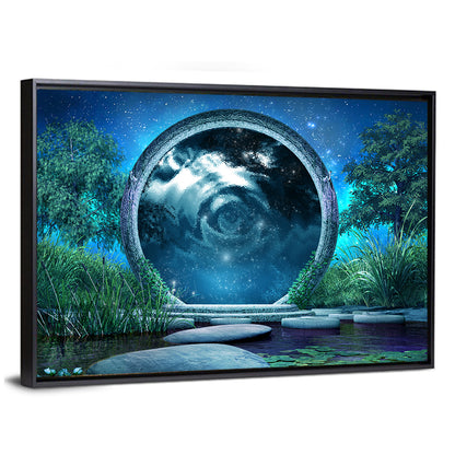 Stone Portal on Moonlit Lake Wall Art