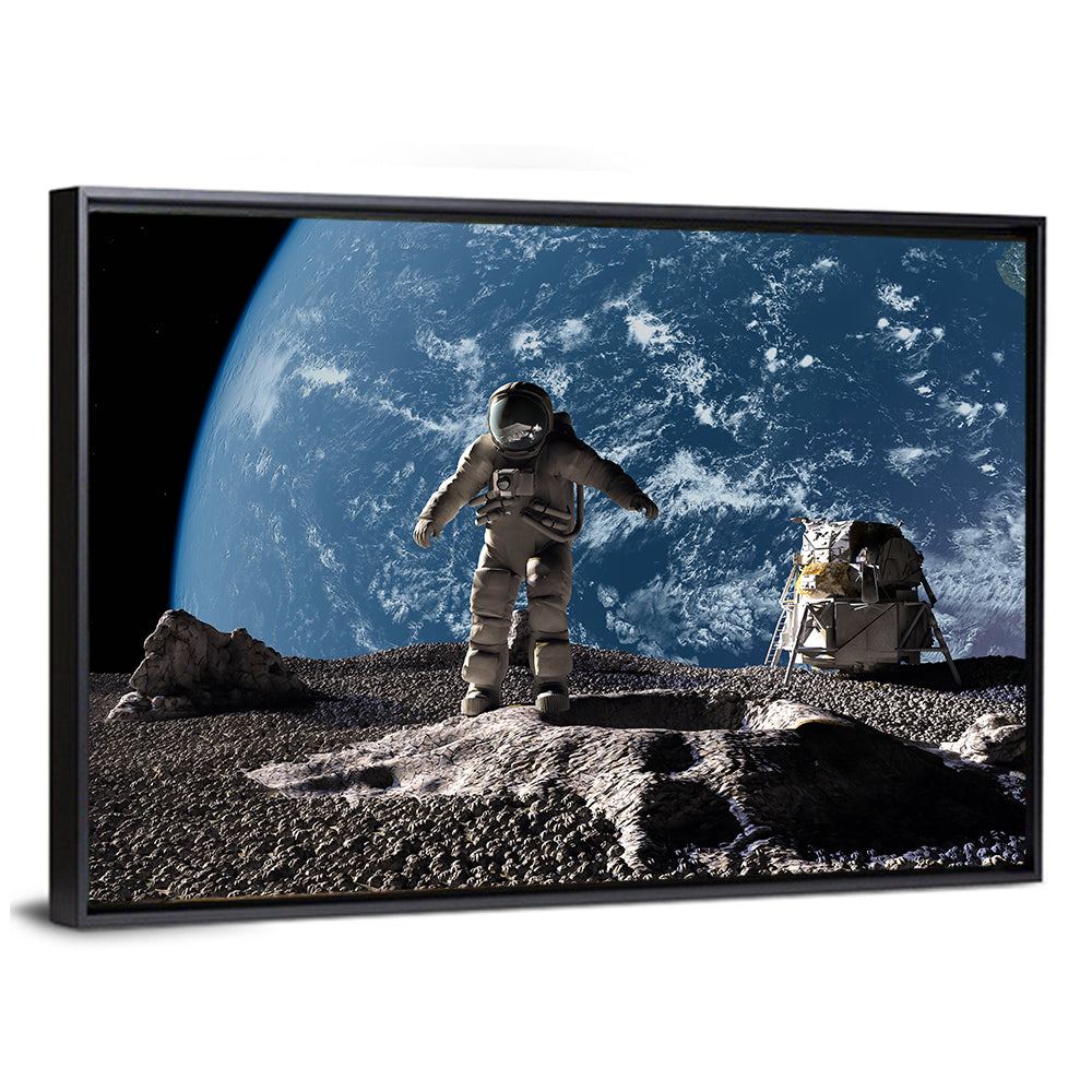 Astronaut on Cratered Planet Wall Art