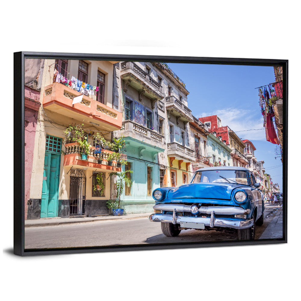 Vintage American Car on Colorful Street Wall Art
