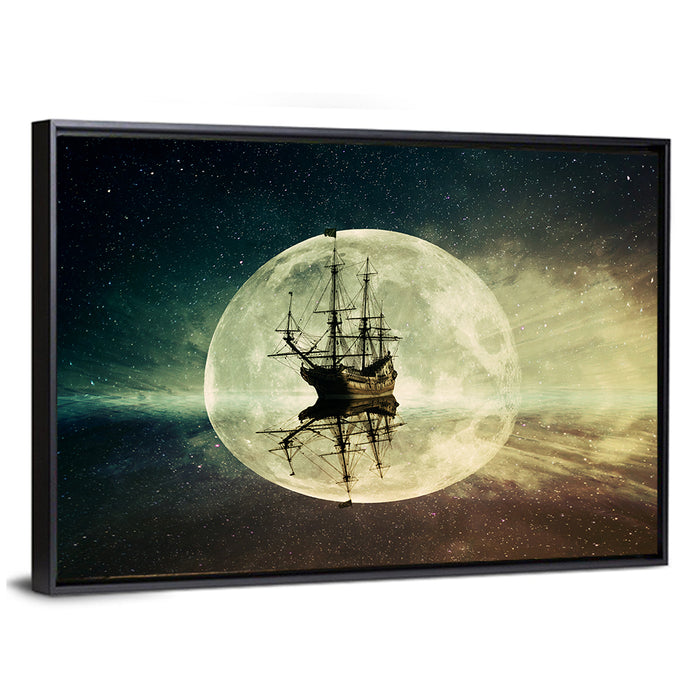 Moonlit Floating Ship Wall Art as a framed canvas