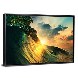 Falling Ocean wave At Sunset Wall Art