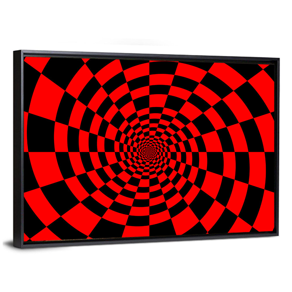 Red and Black Spiral Checkerboard Wall Art