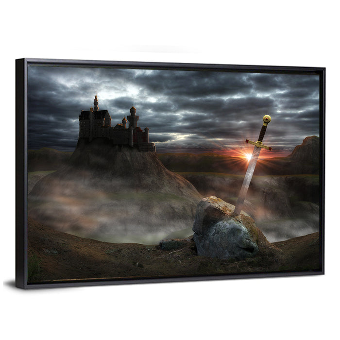 Camelot Castle with Excalibur Wall Art as a framed canvas