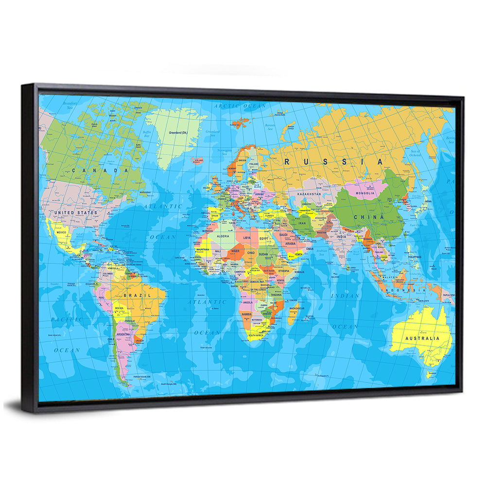 Colorful Mercator World Map Wall Art