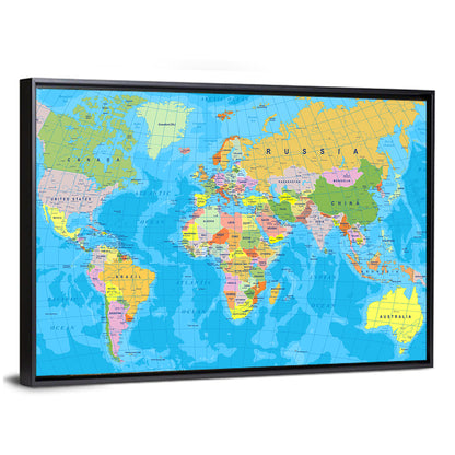 Colorful Mercator World Map Wall Art