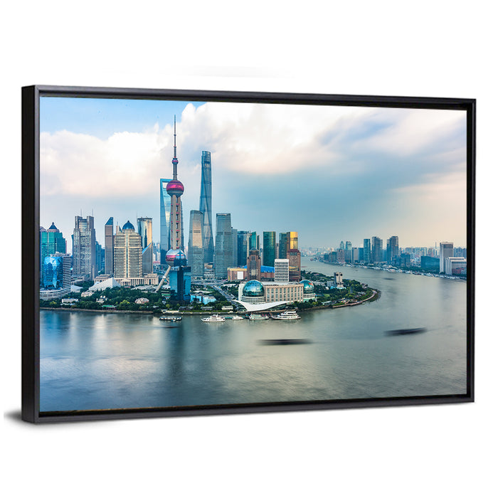 Shanghai Bund Skyline with Oriental Pearl Tower Wall Art as a framed canvas