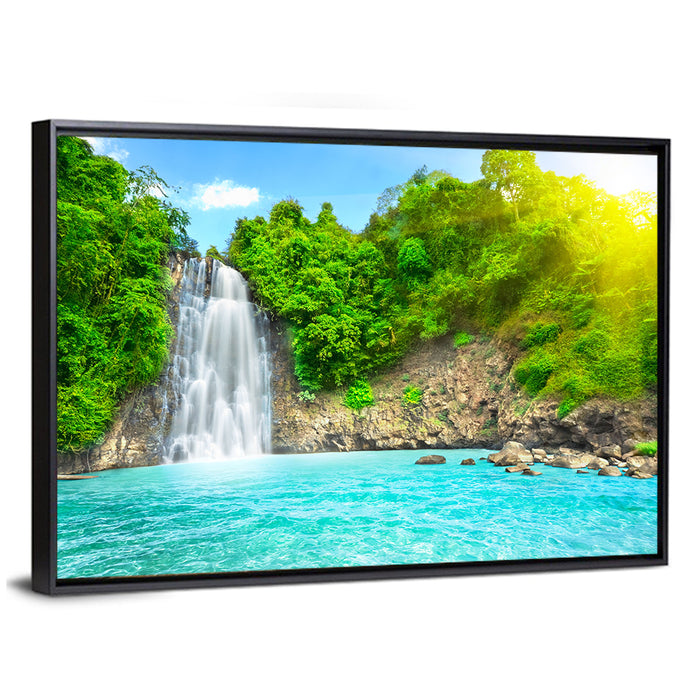 Dambri Waterfall Turquoise Pool Wall Art as a framed canvas