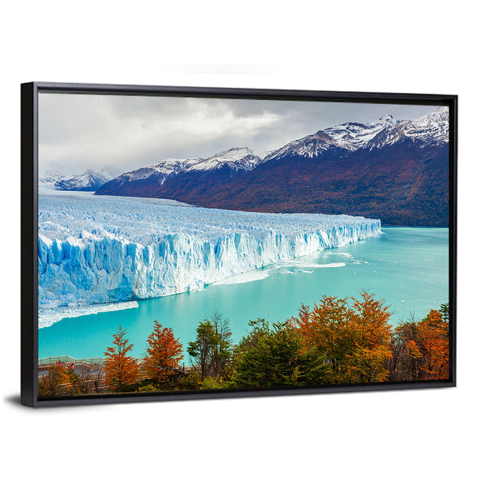 Perito Moreno Glacier with Autumn Foliage Wall Art as a framed canvas