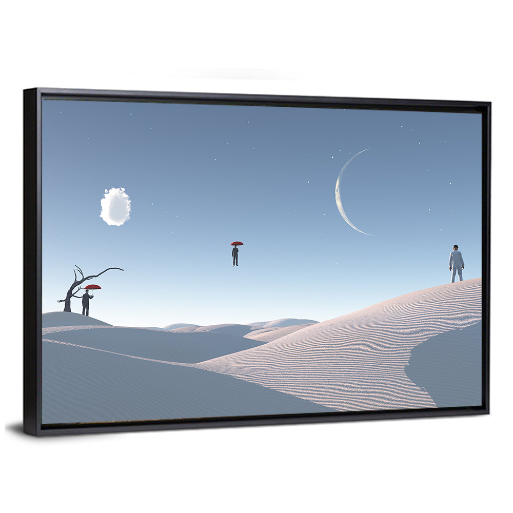 Red Umbrella in Surreal Desert Wall Art