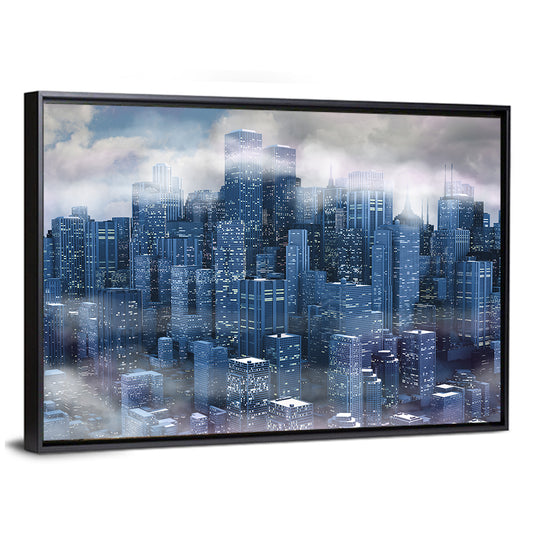 Misty Twilight City Skyline Wall Art