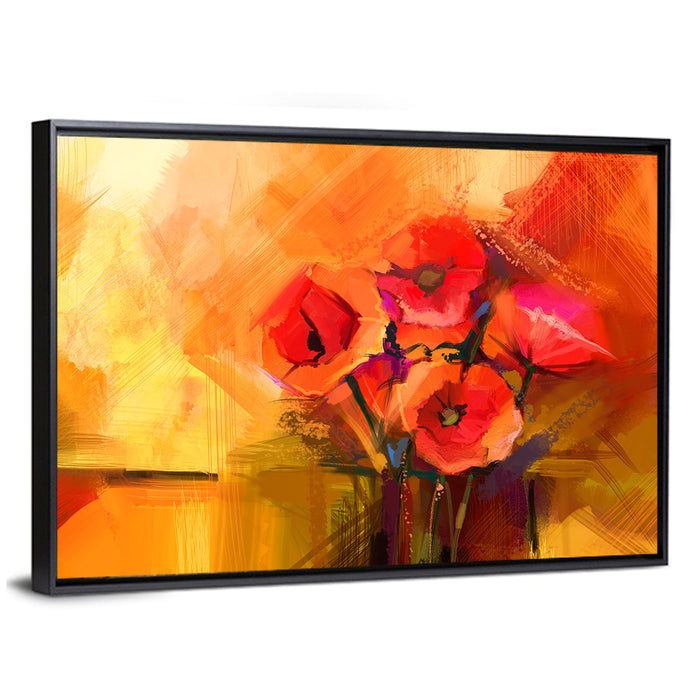 Impasto Red Poppy Bouquet Wall Art as a framed canvas