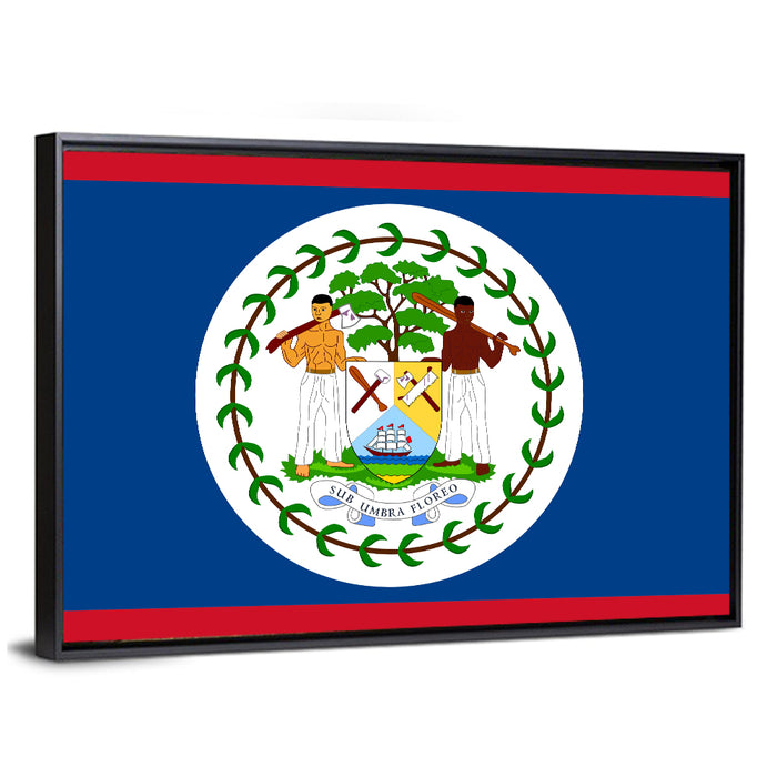 Belize National Flag Emblem Wall Art as a framed canvas