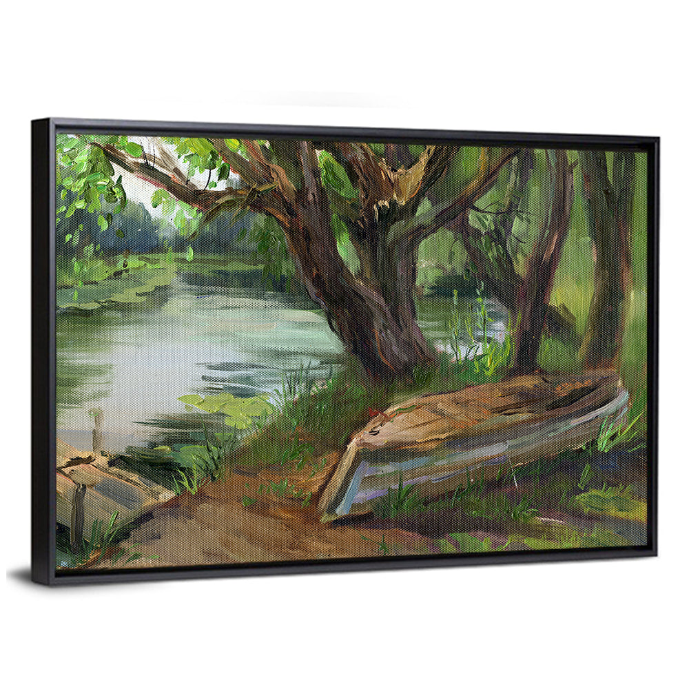 Overturned Boat on Quiet River Wall Art