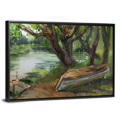 Overturned Boat on Quiet River Wall Art