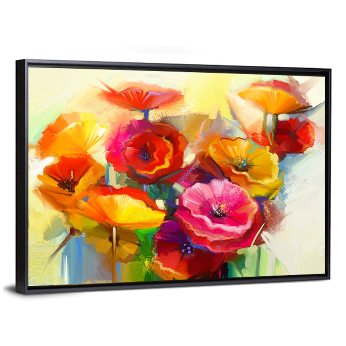 Impasto Poppy Bouquet Wall Art as a framed canvas