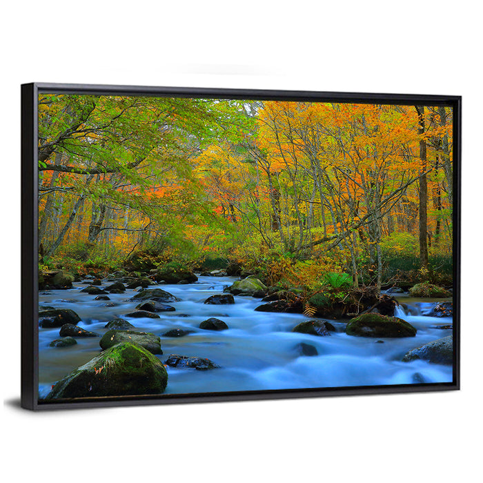 Oirase Gorge Autumn Stream Wall Art as a framed canvas