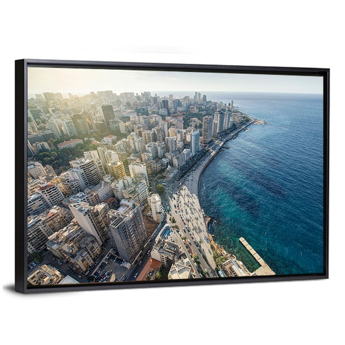 Beirut Corniche Aerial View Wall Art as a framed canvas