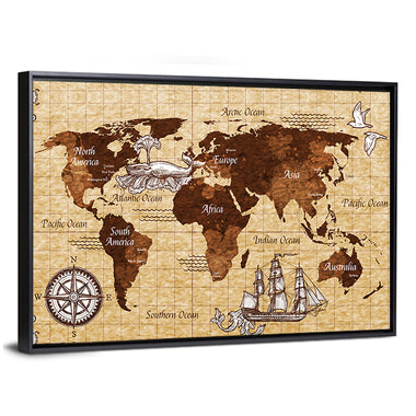 Vintage Nautical World Map Wall Art