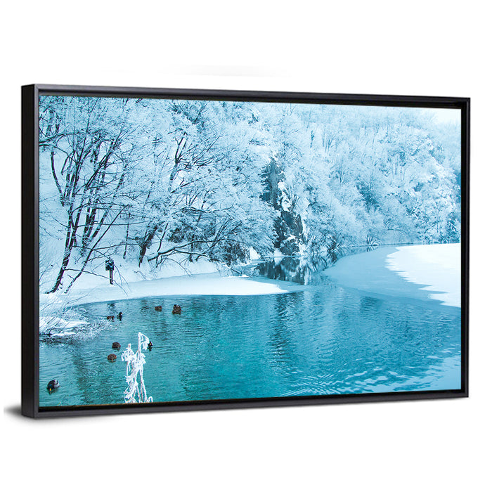 Frozen Lake in Plitvice Wall Art as a framed canvas