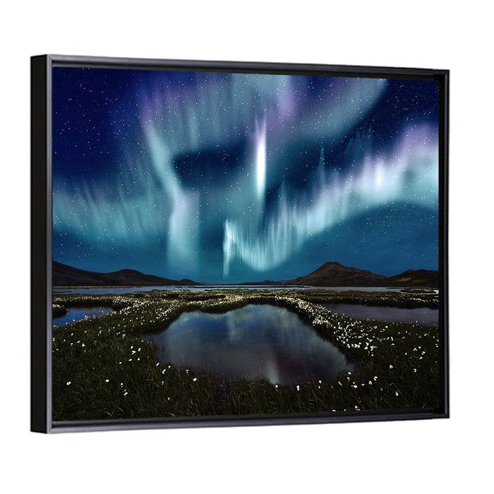 Icelandic Aurora Reflection Wall Art as a framed canvas