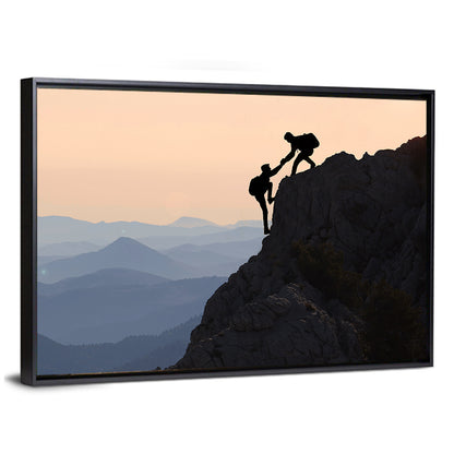 Sunset Mountaineering Silhouette Wall Art