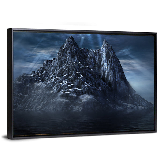 Dark Mountain Over the Sea Wall Art as a framed canvas