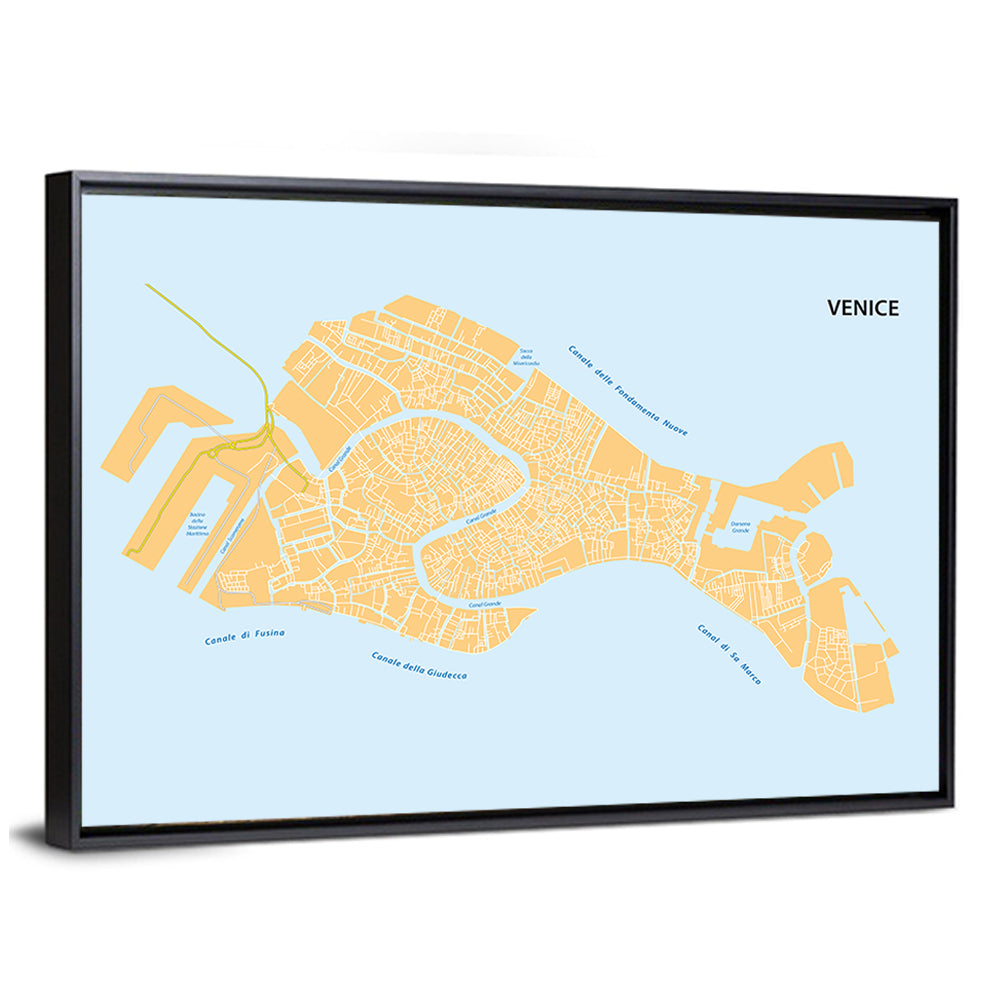 Venice Canal Map, Light Blue and Orange Wall Art