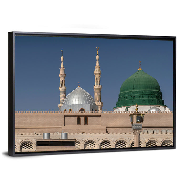 Green Dome of Al-masjid An-nabawi Wall Art as a framed canvas